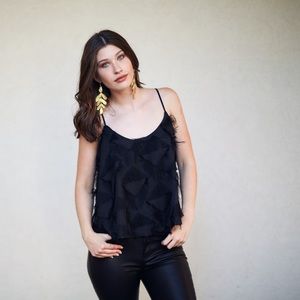 fab’rik Black Fringe Detail Flowy Tank Top Size L